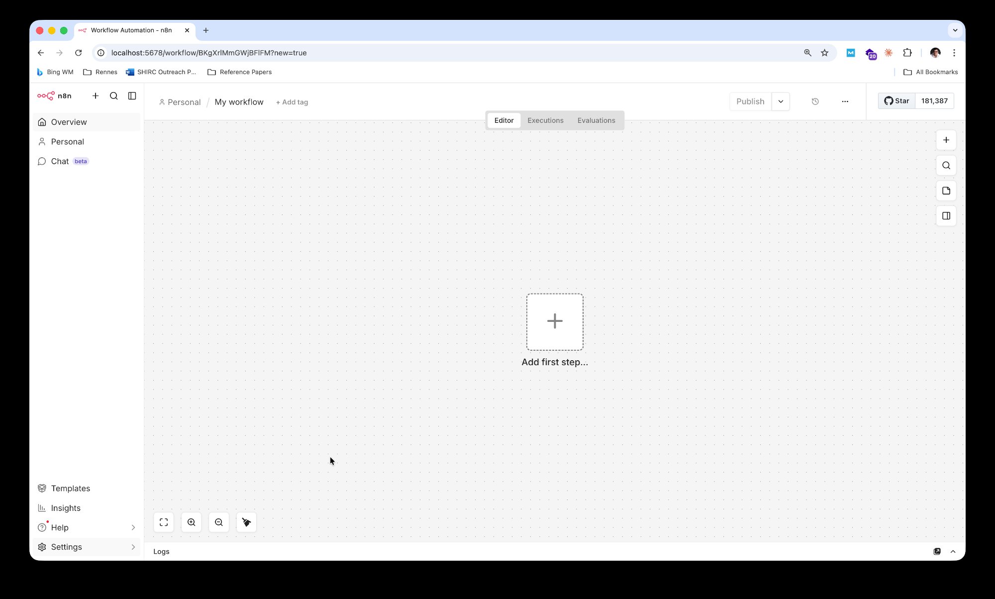 n8n workflow editor canvas
